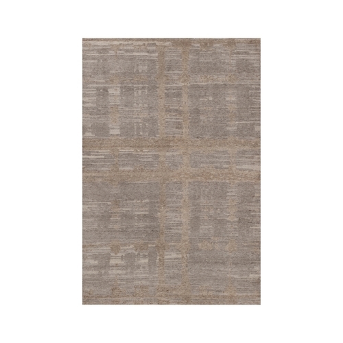 Amphora Brown, Modern Criss Cross Erased Design, Hand Spun Undyed Natural Wool, Hand Knotted, Oriental Rug