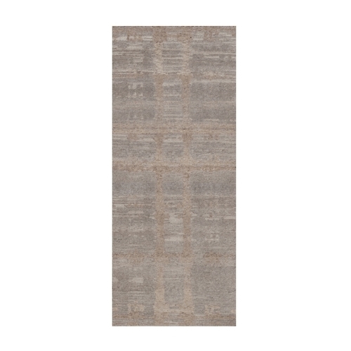 Amphora Brown, Modern Criss Cross Erased Design, Hand Spun Undyed Natural Wool, Hand Knotted, Runner, Oriental Rug