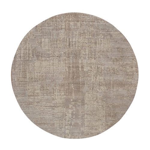 Amphora Brown, Modern Erased Design, Hand Knotted, Hand Spun Undyed Natural Wool, Round, Oriental 