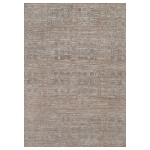 Amphora Brown, Modern Criss Cross Erased Design, Hand Spun Undyed Natural Wool, Hand Knotted, Oriental Rug