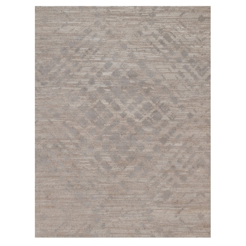 Amphora Brown, Modern Criss Cross Erased Design, Hand Spun Undyed Natural Wool, Hand Knotted, Oriental Rug