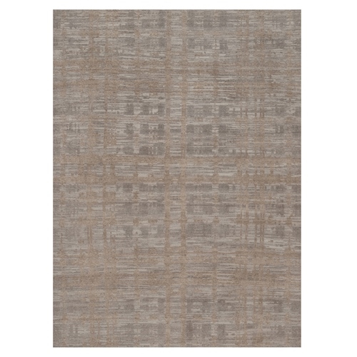 Amphora Brown, Modern Criss Cross Erased Design, Hand Knotted, Hand Spun Undyed Natural Wool, Oriental Rug