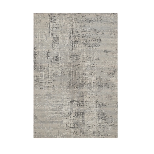 Pastel Gray, Hand Knotted, Modern Erased Design, Hand Spun Undyed Natural Wool, Oriental Rug
