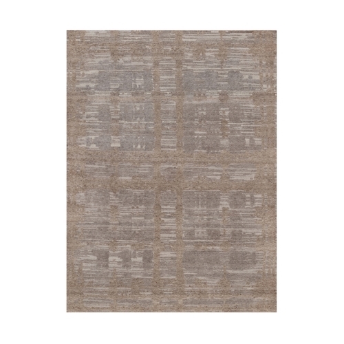 Amphora Brown, Modern Criss Cross Erased Design, Hand Spun Undyed Natural Wool, Hand Knotted, Oriental Rug
