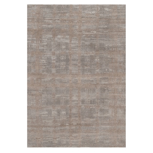 Amphora Brown, Hand Knotted, Modern Criss Cross Erased Design, Hand Spun Undyed Natural Wool, Oriental Rug