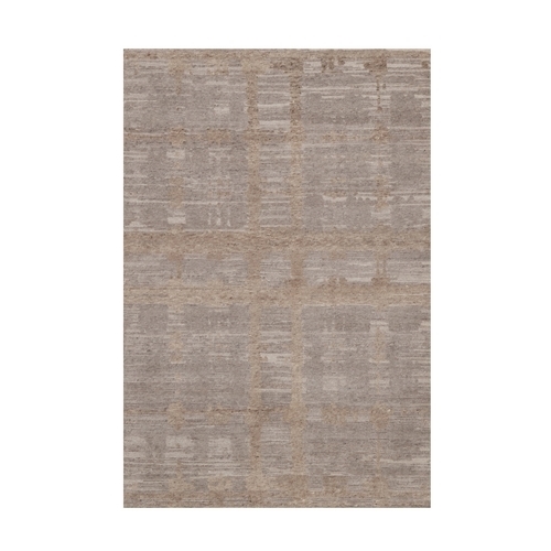 Amphora Brown, Hand Knotted, Modern Criss Cross Erased Design, Hand Spun Undyed Natural Wool, Oriental Rug