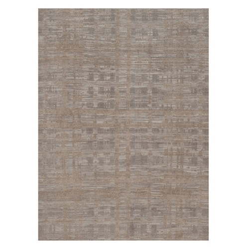 Amphora Brown, Modern Criss Cross Erased Design, Hand Knotted, Hand Spun Undyed Natural Wool, Oriental Rug