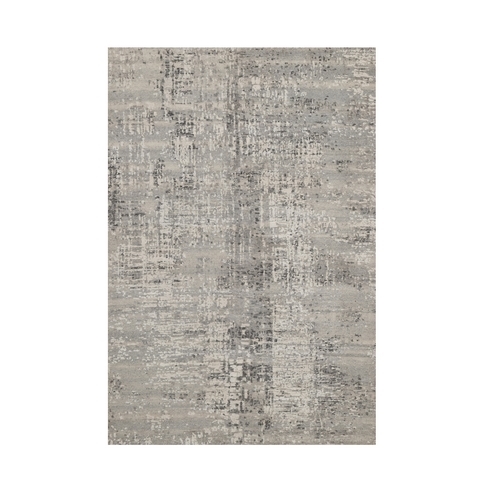 Pastel Gray, Modern Erased Design, Hand Knotted, Hand Spun Undyed Natural Wool, Oriental Rug