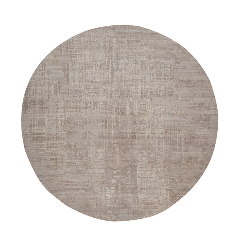 Amphora Brown, Modern Erased Design, Hand Knotted, Hand Spun Undyed Natural Wool, Round, Oriental 