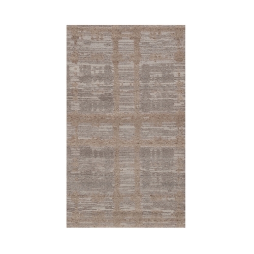 Amphora Brown, Hand Knotted, Modern Criss Cross Erased Design, Hand Spun Undyed Natural Wool, Oriental Rug