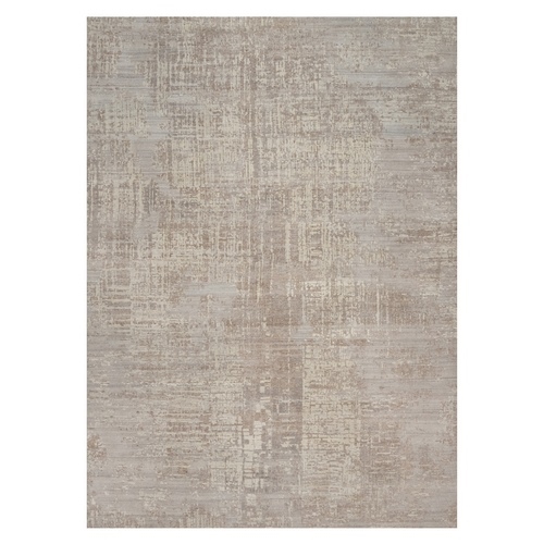 Amphora Brown, Modern Erased Design, Hand Knotted, Hand Spun Undyed Natural Wool, Oriental 