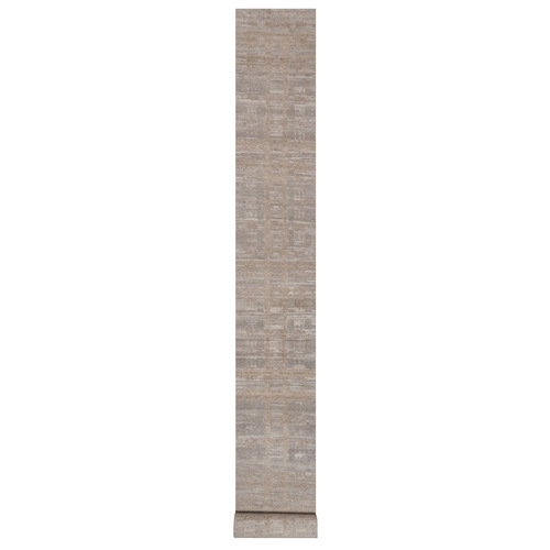 Amphora Brown, Hand Knotted, Modern Criss Cross Erased Design, Hand Spun Undyed Natural Wool, Extra Long and Narrow Runner, Oriental Rug