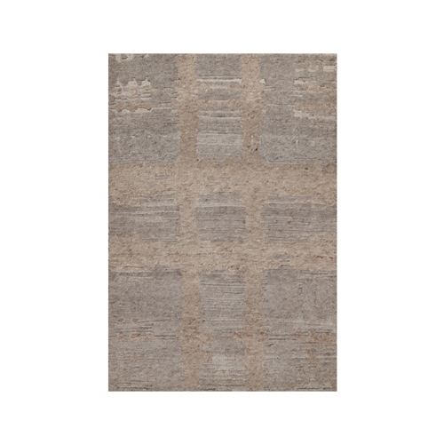 Amphora Brown, Modern Criss Cross Erased Design, Hand Spun Undyed Natural Wool, Hand Knotted, Sample, Mat, Oriental Rug