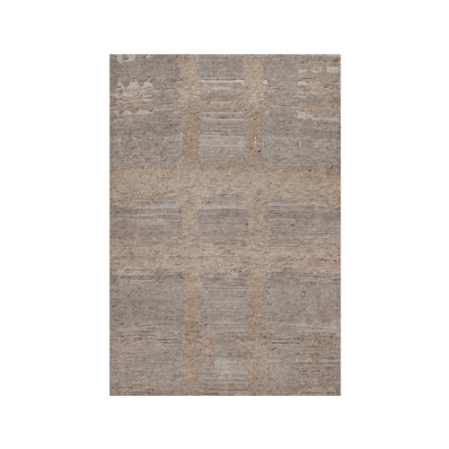Amphora Brown, Modern Criss Cross Erased Design, Hand Spun Undyed Natural Wool, Hand Knotted, Sample, Mat, Oriental Rug