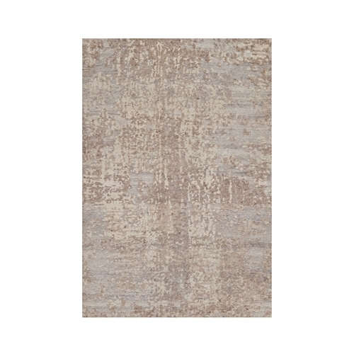 Amphora Brown, Modern Erased Design, Hand Knotted, Hand Spun Undyed Natural Wool, Sample, Mat, Oriental 