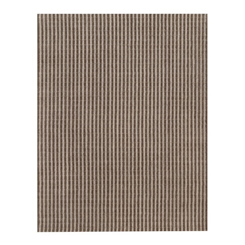 Tan and Chocolate Brown, Hand Loomed, Undyed Natural Wool, Vertical Stripes Design with Salt and Pepper Effect, Oriental Rug