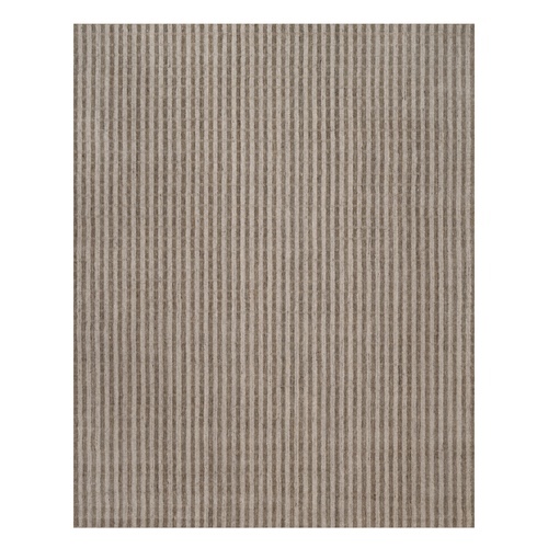Tan and Beaver Brown, Vertical Stripes Design with Salt and Pepper Effect, Hand Loomed, Undyed Natural Wool, Oriental Rug