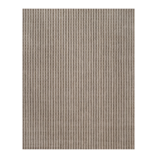 Tan and Beaver Brown, Vertical Stripes Design with Salt and Pepper Effect, Hand Loomed, Undyed Natural Wool, Oriental Rug