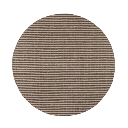 Tan and Chocolate Brown, Hand Loomed, Stripes Design with Salt and Pepper Effect, Undyed Natural Wool, Round, Oriental Rug