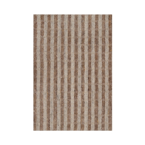Tan and Beaver Brown, Vertical Stripes Design with Salt and Pepper Effect, Hand Loomed, Undyed Natural Wool, Sample, Mat, Oriental Rug