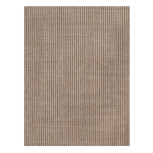 Tan and Beaver Brown, Vertical Stripes Design with Salt and Pepper Effect, Hand Loomed, Undyed Natural Wool, Oriental Rug