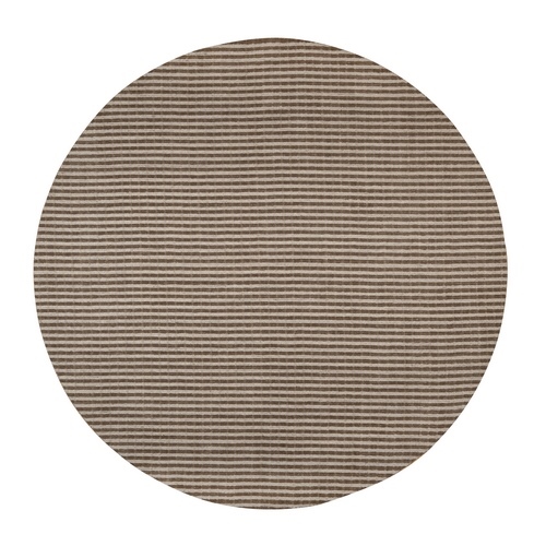 Tan and Chocolate Brown, Stripes Design with Salt and Pepper Effect, Hand Loomed, Undyed Natural Wool, Round, Oriental 