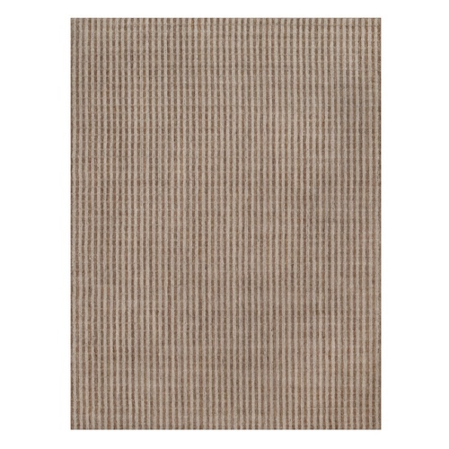 Tan and Beaver Brown, Hand Loomed, Vertical Stripes Design with Salt and Pepper Effect, Undyed Natural Wool, Oriental Rug