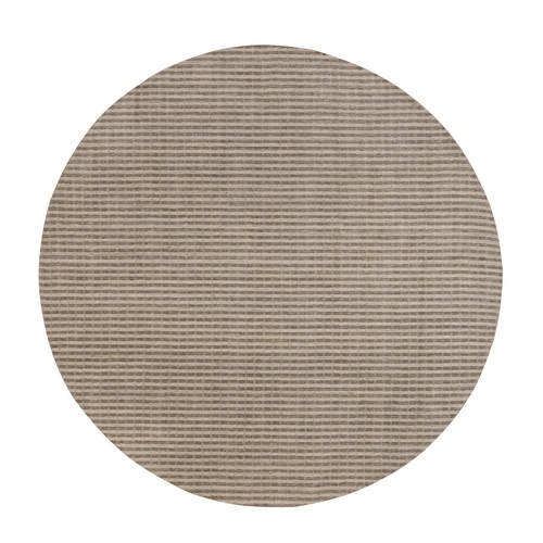 Tan and Beaver Brown, Stripes Design with Salt and Pepper Effect, Hand Loomed, Undyed Natural Wool, Round, Oriental Rug