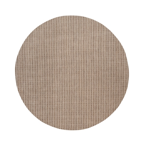 Tan and Beaver Brown, Hand Loomed, Horizontal Design with Salt and Pepper Effect, Undyed Natural Wool, Round, Oriental Rug