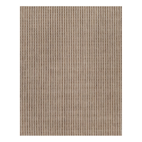 Tan and Beaver Brown, Vertical Stripes Design with Salt and Pepper Effect, Hand Loomed, Undyed Natural Wool, Oriental Rug