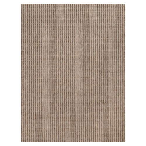 Tan and Beaver Brown, Vertical Stripes Design with Salt and Pepper Effect, Hand Loomed, Undyed Natural Wool, Oriental Rug