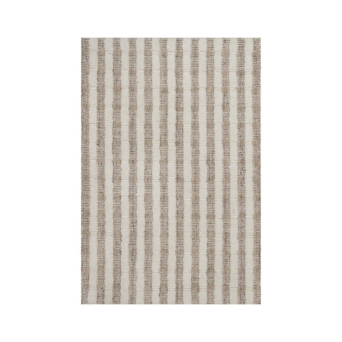 Swan White and Brown, Vertical Stripes Design with Salt and Pepper Effect, Hand Loomed, Undyed Natural Wool, Sample, Mat, Oriental 