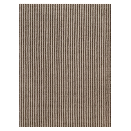 Tan and Chocolate Brown, Vertical Stripes Design with Salt and Pepper Effect, Undyed Natural Wool, Hand Loomed, Oriental Rug
