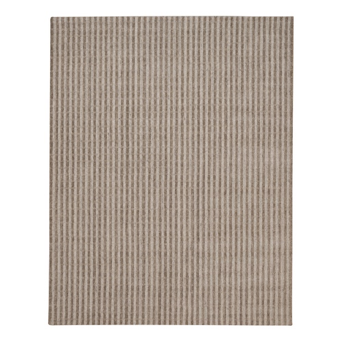 Tan and Beaver Brown, Hand Loomed, Vertical Stripes Design with Salt and Pepper Effect, Undyed Natural Wool, Oriental Rug