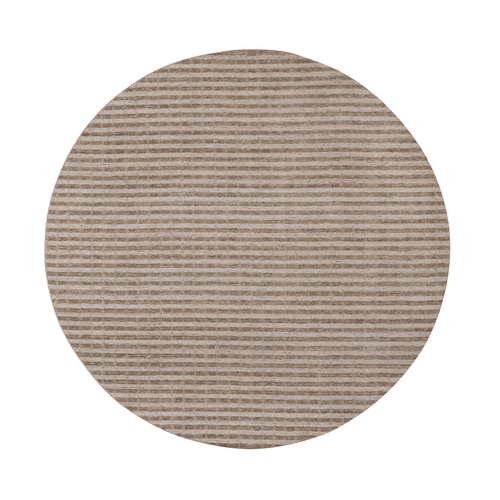 Tan and Beaver Brown, Stripes Design with Salt and Pepper Effect, Hand Loomed, Undyed Natural Wool, Round, Oriental Rug