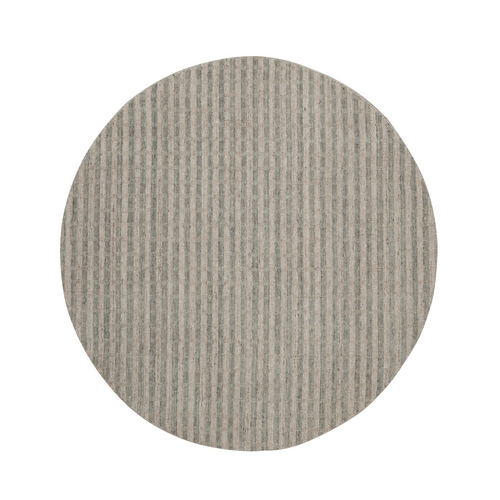Tan Brown and Gray, Vertical Stripes Design with Salt and Pepper Effect, Hand Loomed, Undyed Natural Wool, Round, Oriental Rug