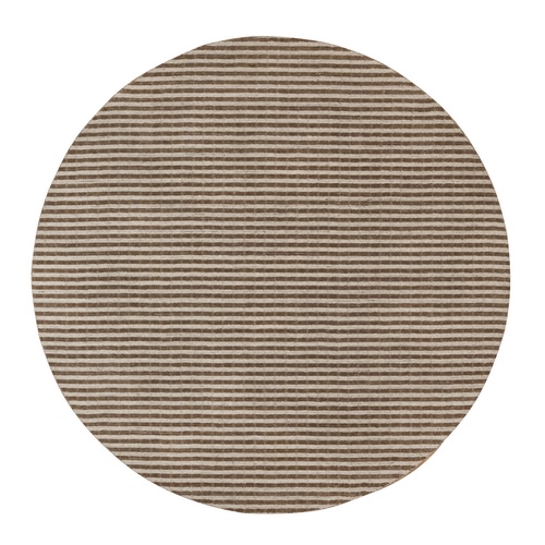 Tan and Chocolate Brown, Stripes Design with Salt and Pepper Effect, Undyed Natural Wool, Hand Loomed, Round, Oriental 