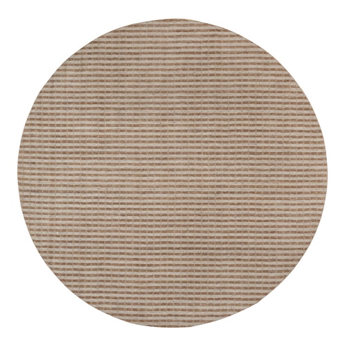 Tan and Beaver Brown, Stripes Design with Salt and Pepper Effect, Undyed Natural Wool, Hand Loomed, Round, Oriental Rug
