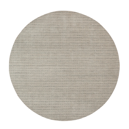 Tan Brown and Gray, Stripes Design with Salt and Pepper Effect, Undyed Natural Wool, Hand Loomed, Round, Oriental 