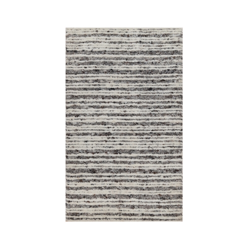 Swan White, Modern Striae Design, Tone on Tone, Thick and Plush, Pure Wool, Hand Loomed, Mat, Sample, Oriental Rug