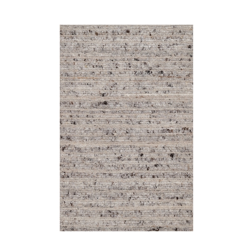 Silver Gray, Modern Striae Design, Tone on Tone, Thick and Plush, Pure Wool, Hand Loomed, Mat, Sample, Oriental Rug