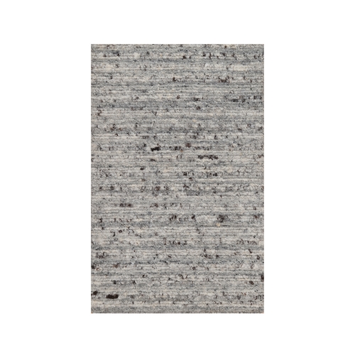Misty Gray, Modern Striae Design, Tone on Tone, Thick and Plush, Hand Loomed, Pure Wool, Mat, Sample, Oriental Rug