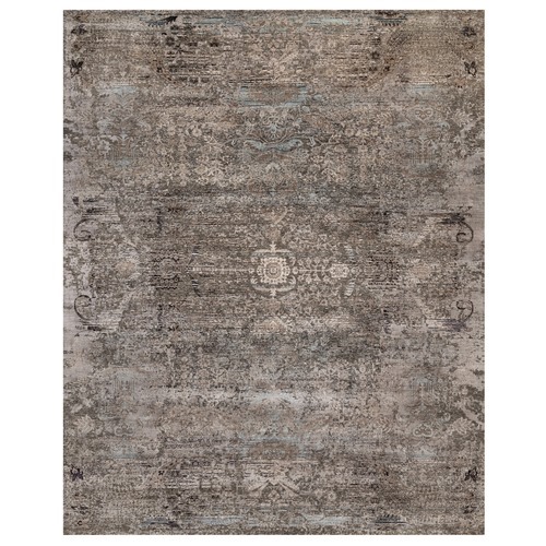 Shades of Brown, Transitional Persian Influence Erased Flower Design, Hand Knotted, Silk with Textured Wool, XL, Oversized, Oriental 