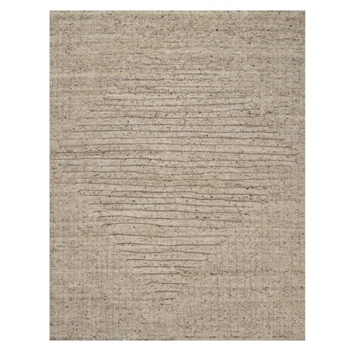 Tan Brown, Thick and Plush, Modern Design, Hand Knotted, Embossed, 100% Undyed Natural Wool, Oriental 