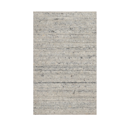 Silver Gray, Modern Striae Design, Tone on Tone, Thick and Plush, Pure Wool, Hand Loomed, Sample, Mat, Oriental Rug