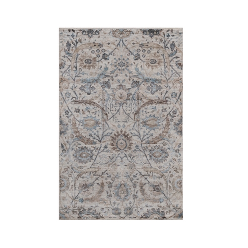 Light Gray, Sickle Leaf Design, Hand Knotted, Silk with Textured Wool, Plush and Lush, Borderless, Oriental Rug