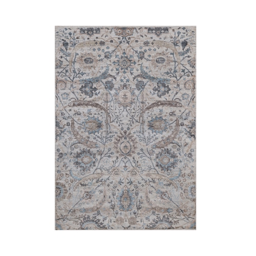 Light Gray, Sickle Leaf Design, Silk with Textured Wool, Plush and Lush, Hand Knotted, Borderless, Oriental Rug